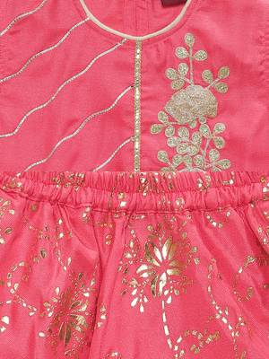 Pink embroidered art silk girls-top-bottom 4