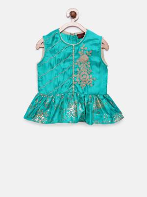 Blue embroidered art silk girls-top-bottom 2