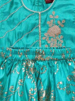 Blue embroidered art silk girls-top-bottom 4