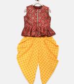 Red woven brocade girls-top-bottom