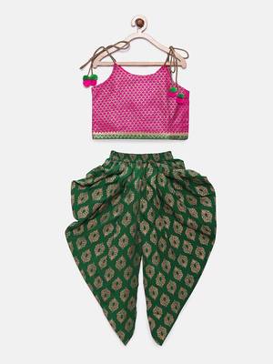 Pink woven brocade girls-top-bottom 1