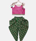 Pink woven brocade girls-top-bottom