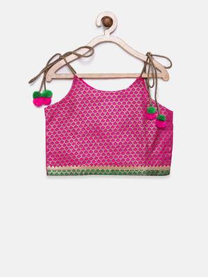 Pink woven brocade girls-top-bottom 2