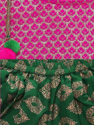 Pink woven brocade girls-top-bottom 4