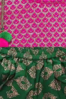 Pink woven brocade girls-top-bottom