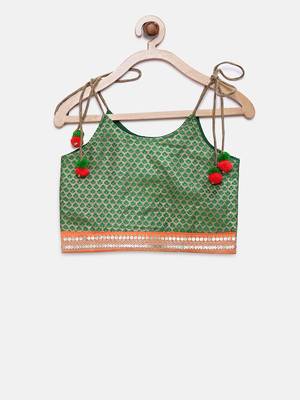 Green woven brocade girls-top-bottom 2