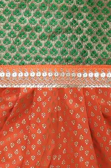 Green woven brocade girls-top-bottom