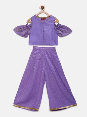 Purple woven polyester girls-top-bottom 1