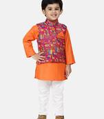 Orange Plain Blended Cotton Boys Kurta Pyjama