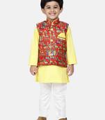 Yellow Plain Blended Cotton Boys Kurta Pyjama