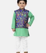 Green Plain Blended Cotton Boys Kurta Pyjama