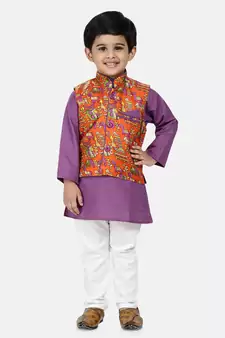 Purple Plain Blended Cotton Boys Kurta Pyjama