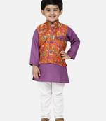 Purple Plain Blended Cotton Boys Kurta Pyjama