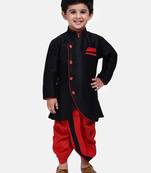 Black Plain Dupion Silk Boys Dhoti Kurta