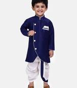 Blue Plain Dupion Silk Boys Dhoti Kurta