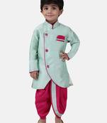 Green Plain Dupion Silk Boys Dhoti Kurta