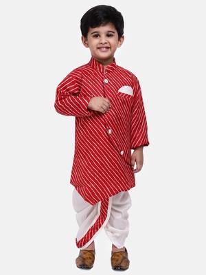 Red Plain Blended Cotton Boys Dhoti Kurta 1