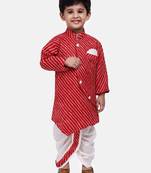 Red Plain Blended Cotton Boys Dhoti Kurta
