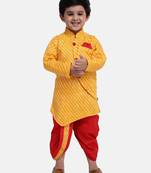 Yellow Plain Blended Cotton Boys Dhoti Kurta
