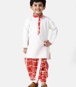 White Plain Blended Cotton Boys Dhoti Kurta