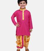 Pink Plain Blended Cotton Boys Dhoti Kurta