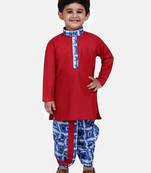Red Plain Blended Cotton Boys Dhoti Kurta