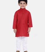 Red Plain Cotton Boys Kurta Pyjama