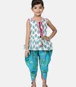 White Printed Cotton Girls Top Bottom