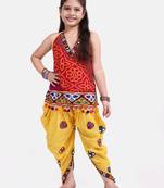 Red Printed Cotton Girls Top Bottom