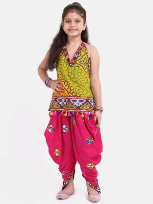 Yellow Printed Cotton Girls Top Bottom 1