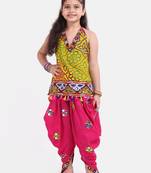 Yellow Printed Cotton Girls Top Bottom