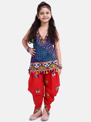 Purple Printed Cotton Girls Top Bottom 1