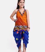 Orange Printed Cotton Girls Top Bottom