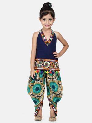 Blue Printed Cotton Girls Top Bottom 1