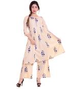 Cream printed cotton kurtas-and-kurtis