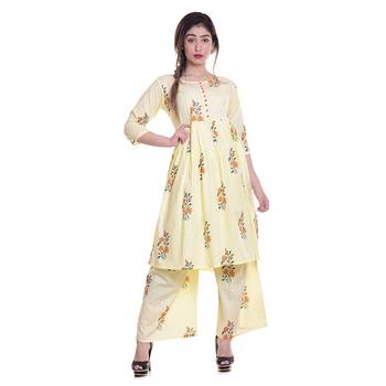 Yellow printed cotton kurtas-and-kurtis 1