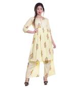 Yellow printed cotton kurtas-and-kurtis