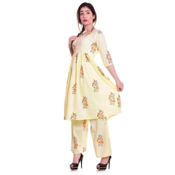 Yellow printed cotton kurtas-and-kurtis 2