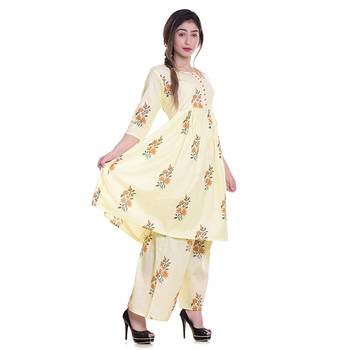 Yellow printed cotton kurtas-and-kurtis 3