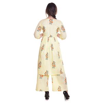 Yellow printed cotton kurtas-and-kurtis 4
