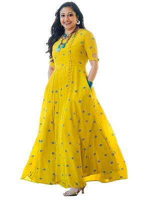 Yellow printed rayon kurtas-and-kurtis 1