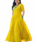 Yellow printed rayon kurtas-and-kurtis