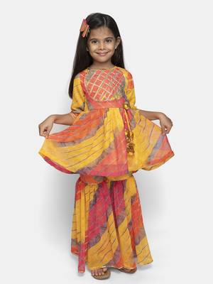 Yellow Printed Georgette Girls Top Bottom 1