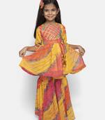 Yellow Printed Georgette Girls Top Bottom