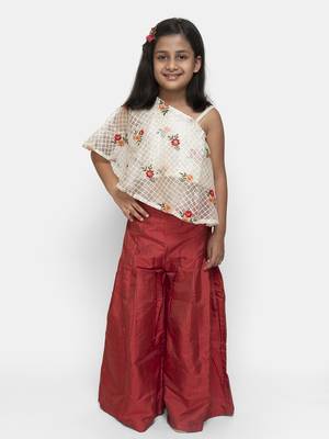 White Printed Organza Girls Top Bottom 1