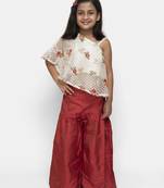 White Printed Organza Girls Top Bottom