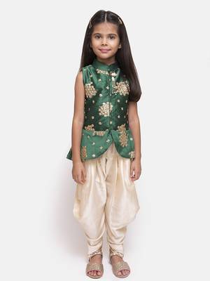 Green Printed Silk Blend Girls Top Bottom 1
