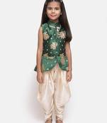 Green Printed Silk Blend Girls Top Bottom