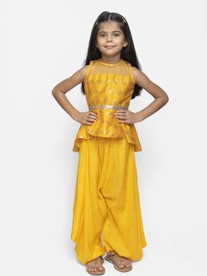 Yellow Printed Cotton Girls Top Bottom 1