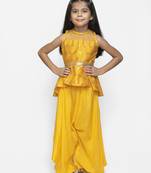 Yellow Printed Cotton Girls Top Bottom